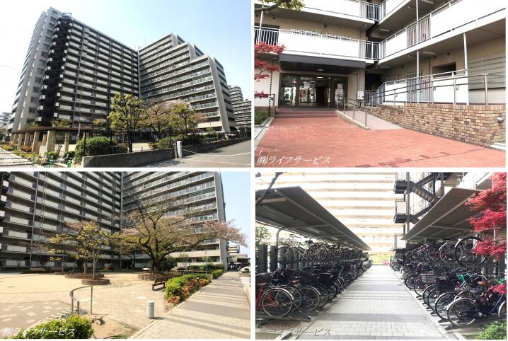 ファミールハイツ北大阪４号棟の外観と共用部