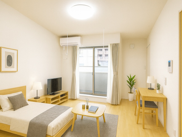 【ルームツアー】リバーサイド佐保｜広々洋室が魅力的なワンルーム物件！3口コンロのシステムキッチンでお料理しやすさ◎の画像