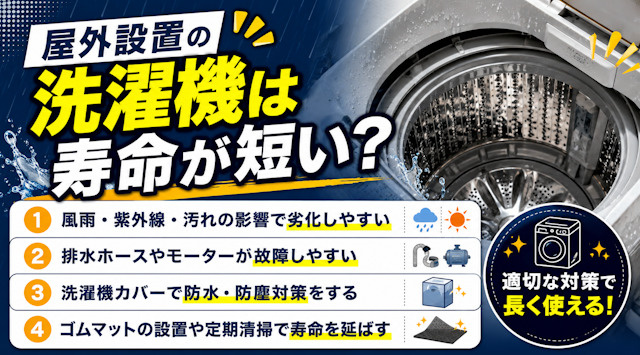 【屋外設置の洗濯機は寿命が短い？】長持ちをさせる方法とはの画像