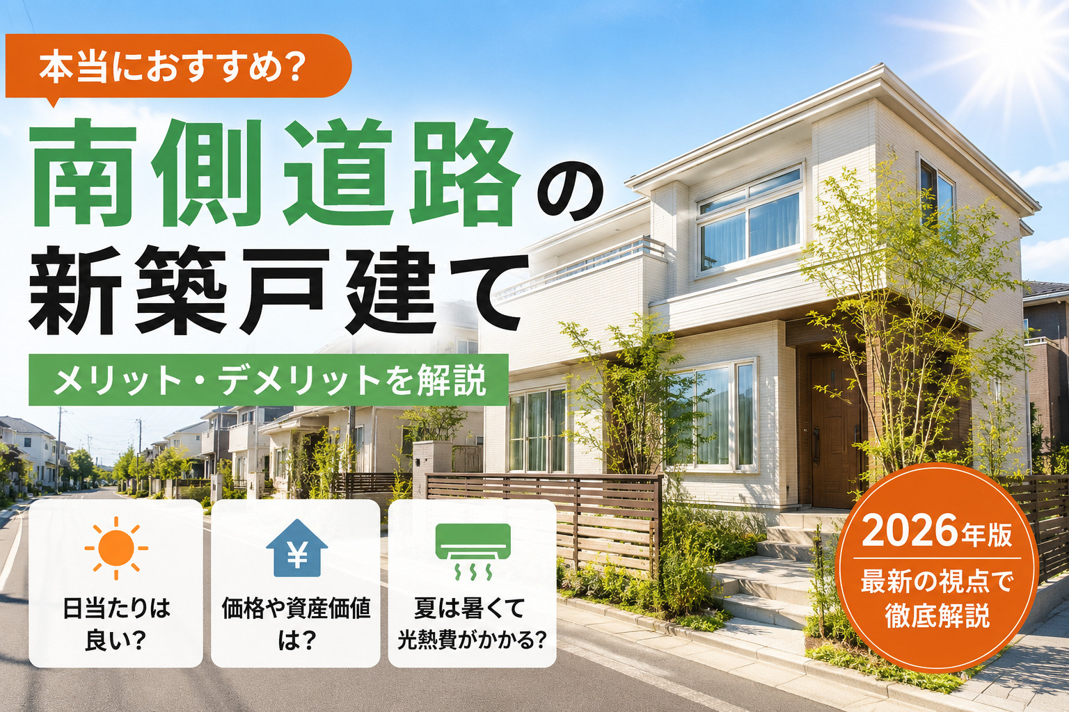 南側道路の新築戸建ては本当におすすめ？メリット・デメリットを2026年版で解説の画像