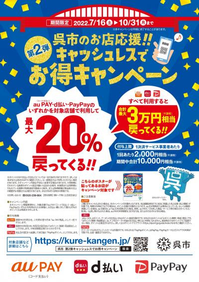 広島県呉市のお店応援！キャッシュレスでお得キャンペーンの画像