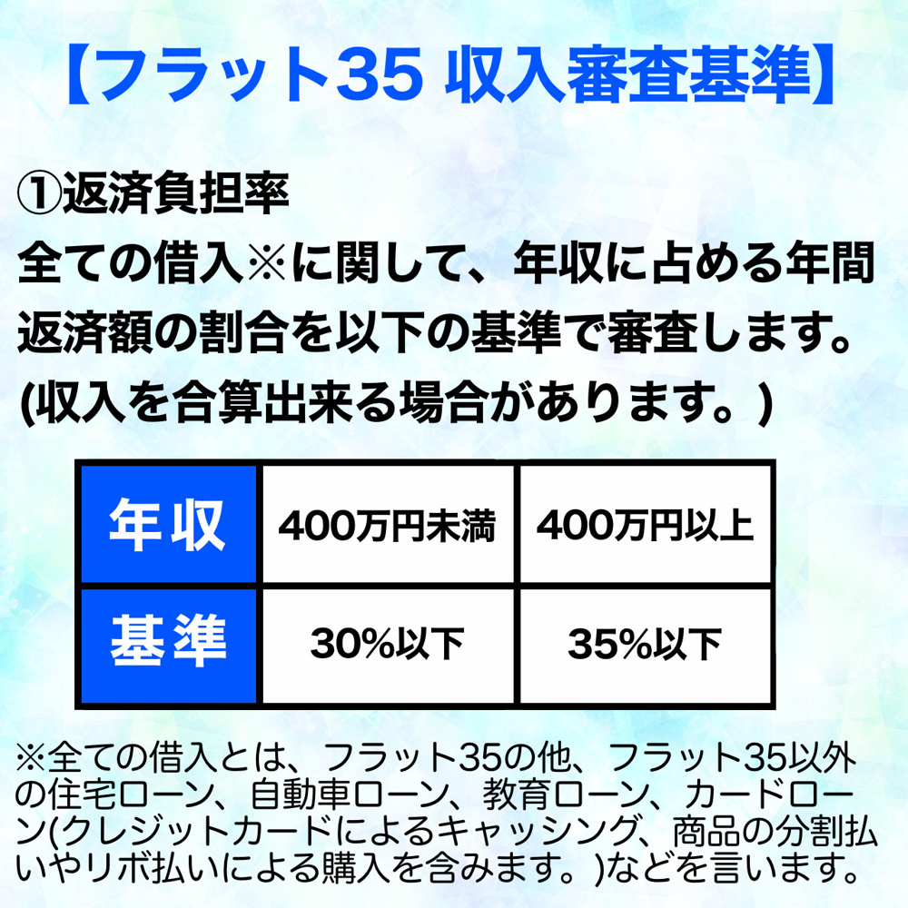 フラット35の収入審査基準についての画像