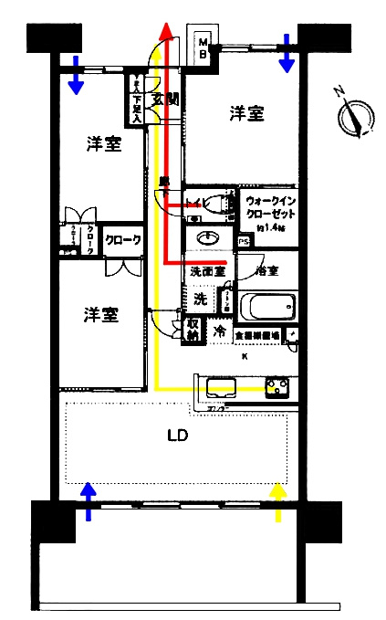 マンション間取り　給排気経路