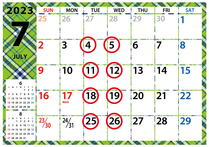 店舗休業日のお知らせの画像