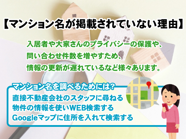 【賃貸情報にマンション名が掲載されていない理由】調べる方法はある？