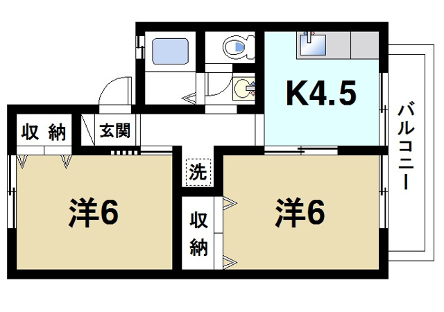 ジョイフル東生駒B棟の間取り図1