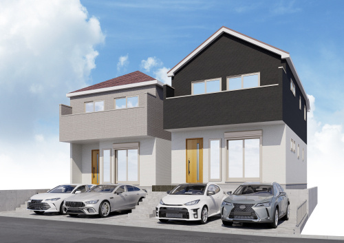 藤沢市石川新築戸建全6棟　外観パース更新　都市ガス　車2台駐車可　最寄駅「湘南台」　学区：天神小学校・六会中学校の画像