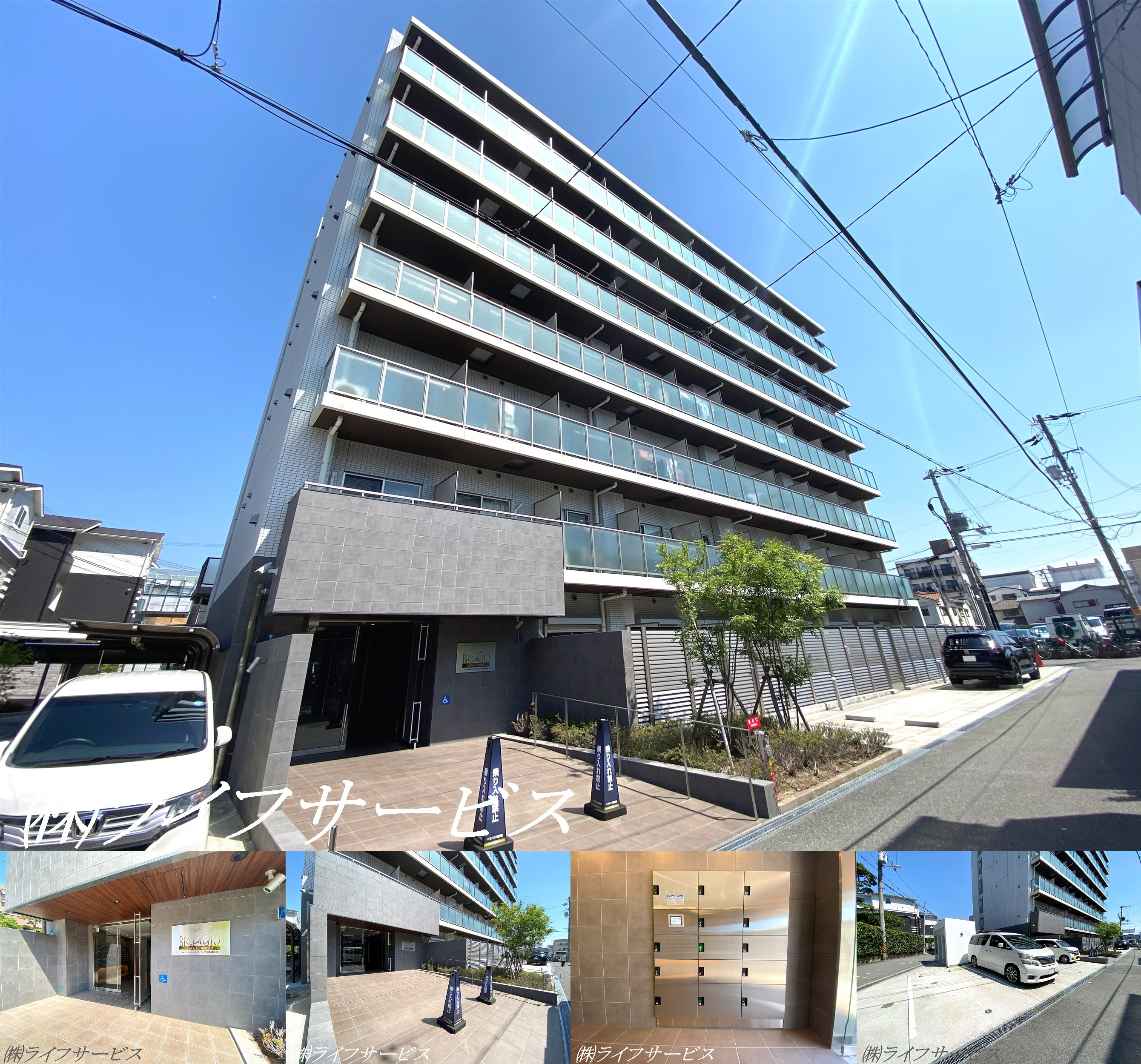 ベラジオ三国駅前の外観と共用部