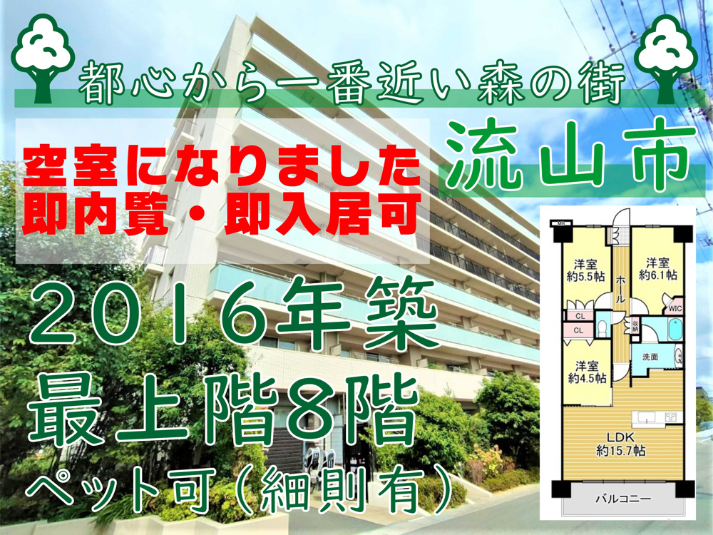 １１月１６日：空室になりました♪アドグランデ南流山・最上階の画像