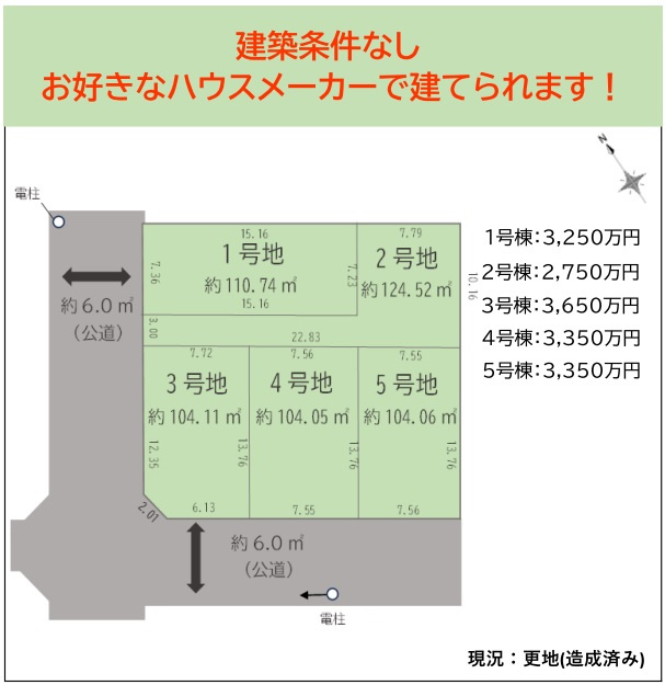 未公開、相模原市中央区中央売地全5区画、建築条件なし、建築ご相談ください。の画像