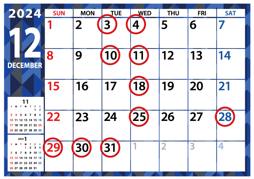 店舗休業日のお知らせの画像