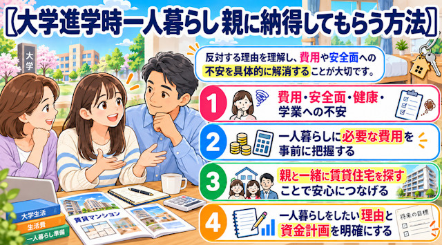 【大学進学時一人暮らし親に納得してもらう方法】反対する理由や対処方法の画像