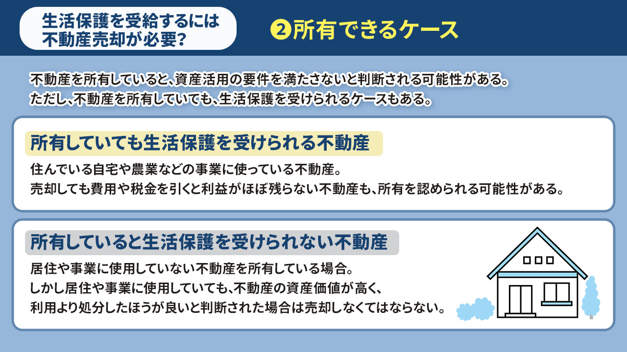 生活保護を受給するには不動産売却が必要？②所有できるケース