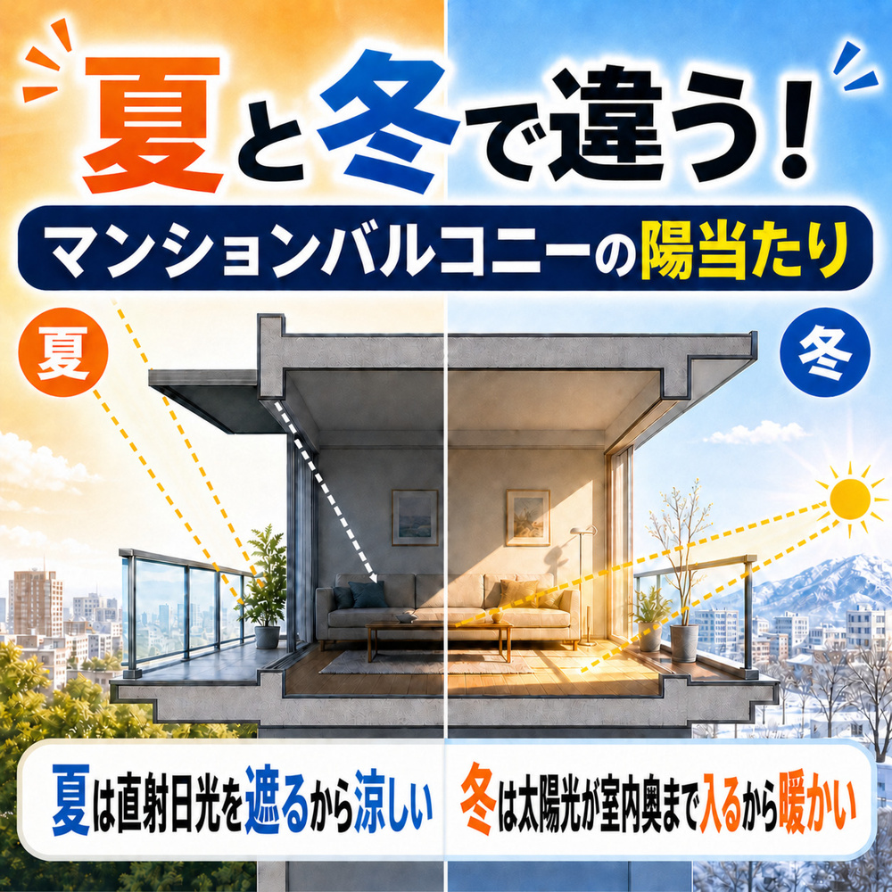 夏と冬で違う！マンションバルコニーの陽当たり影響と賢い物件選びのポイントの画像