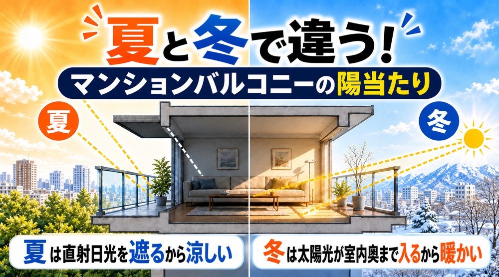夏と冬で違う！マンションバルコニーの陽当たり影響と賢い物件選びのポイントの画像
