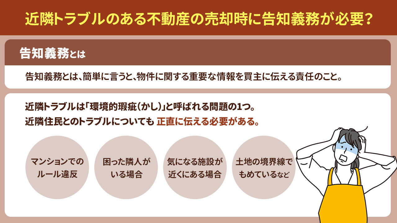 近隣トラブルのある不動産の売却時に告知義務が必要？