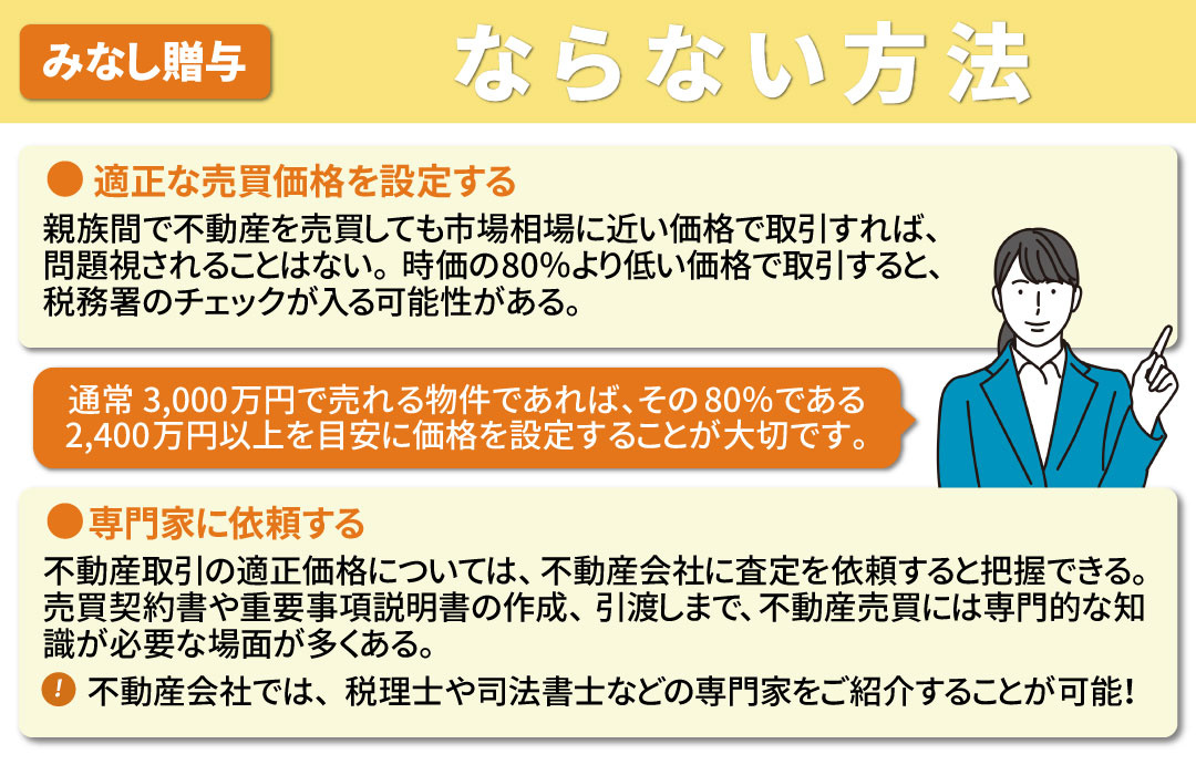 親族間の不動産売買がみなし贈与にならないようにする方法
