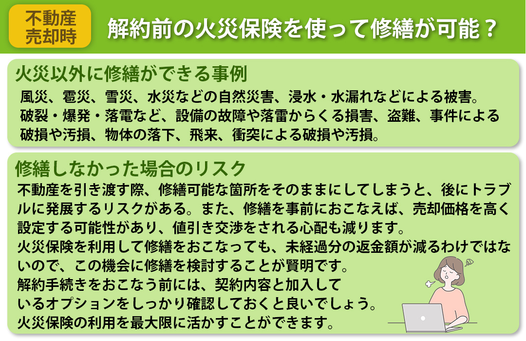不動産売却時に解約前の火災保険を使って修繕が可能？