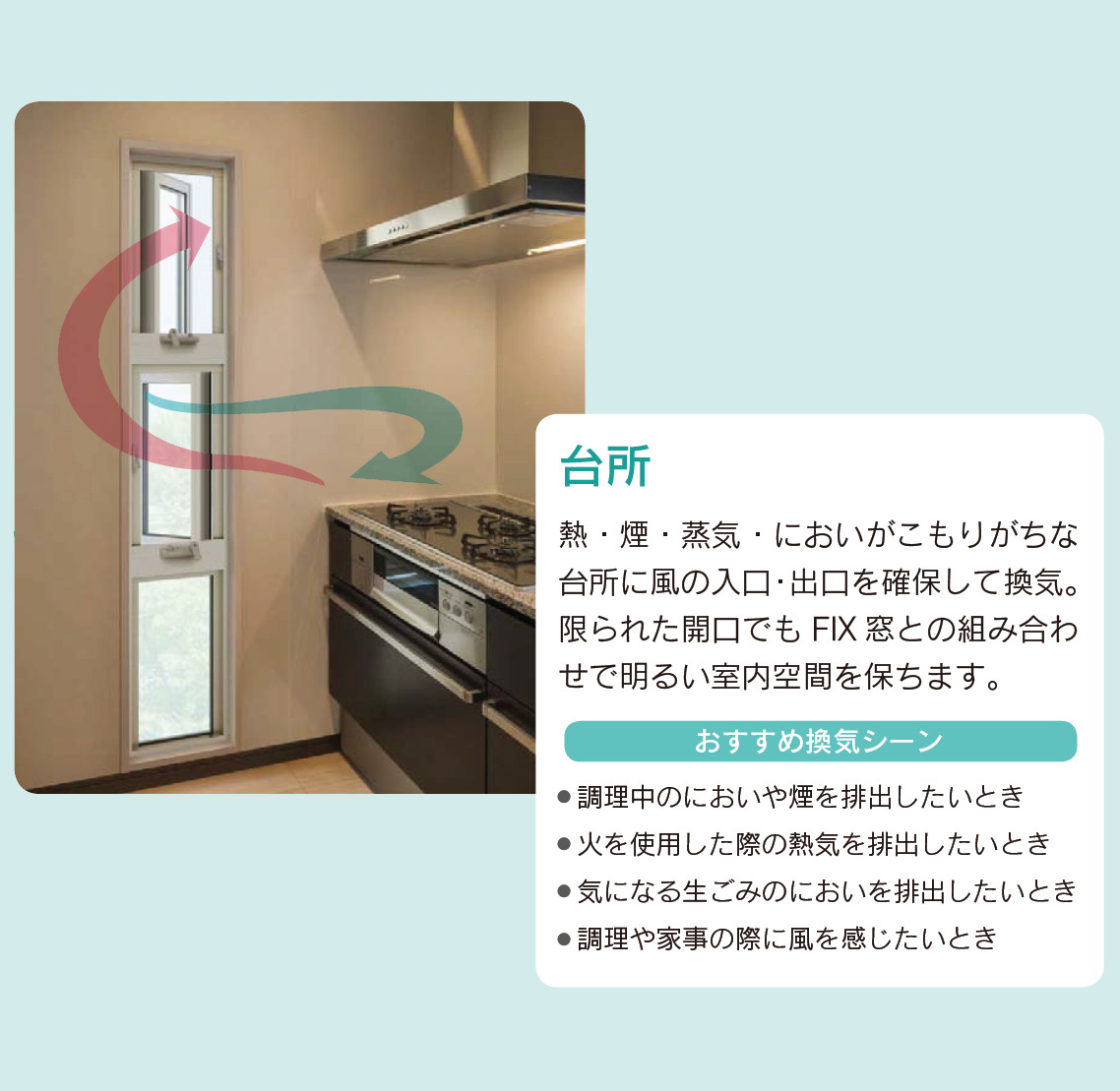 キッチン　ウインドキャッチ段窓