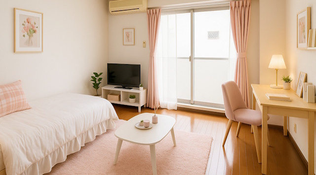 【ルームツアー】スタジオM｜女性専用ワンルームマンション！雨が防げる自転車置き場完備☆の画像