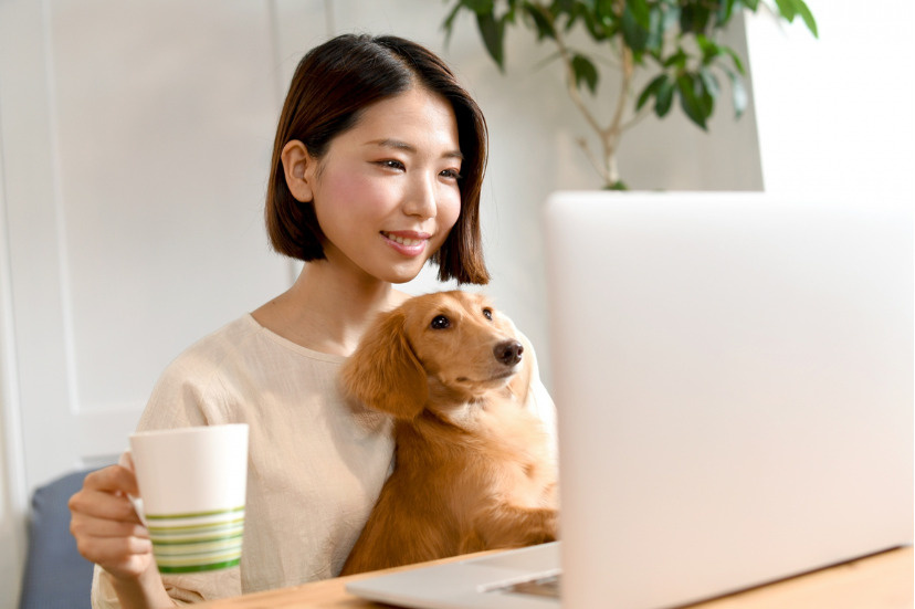 愛犬と一緒に部屋探しをする女性