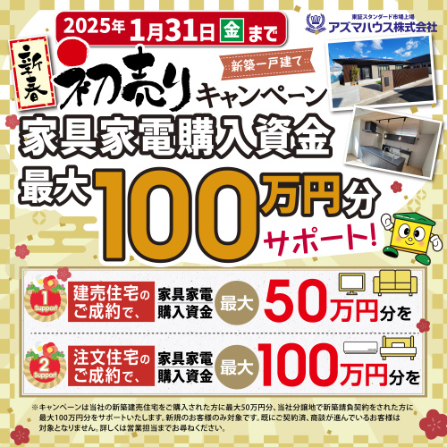 新春初売りキャンペーン　家具家電購入資金最大100万円サポート！の画像