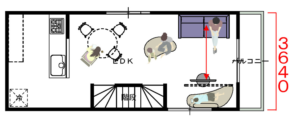 よくある建売のリビング、家具レイアウトを考えてみました。の画像