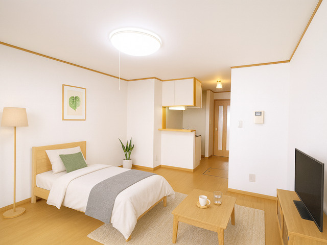 【ルームツアー】ベル・ソレイユ（奈良市）｜カウンターキッチンのあるワンルーム！水回り設備も充実しているお部屋で大学生の新生活をスタートの画像