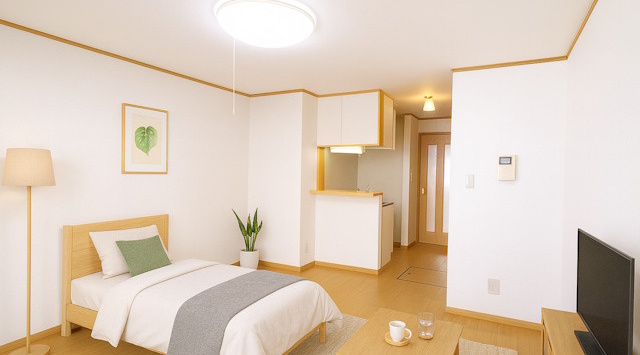 【ルームツアー】ベル・ソレイユ（奈良市）｜カウンターキッチンのあるワンルーム！水回り設備も充実しているお部屋で大学生の新生活をスタートの画像