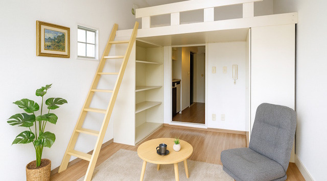 【ルームツアー】シティパレス佐保川P-1｜オートロック付きマンションのロフトで天井が高いお部屋！収納豊富で片付けしやすさ◎の画像