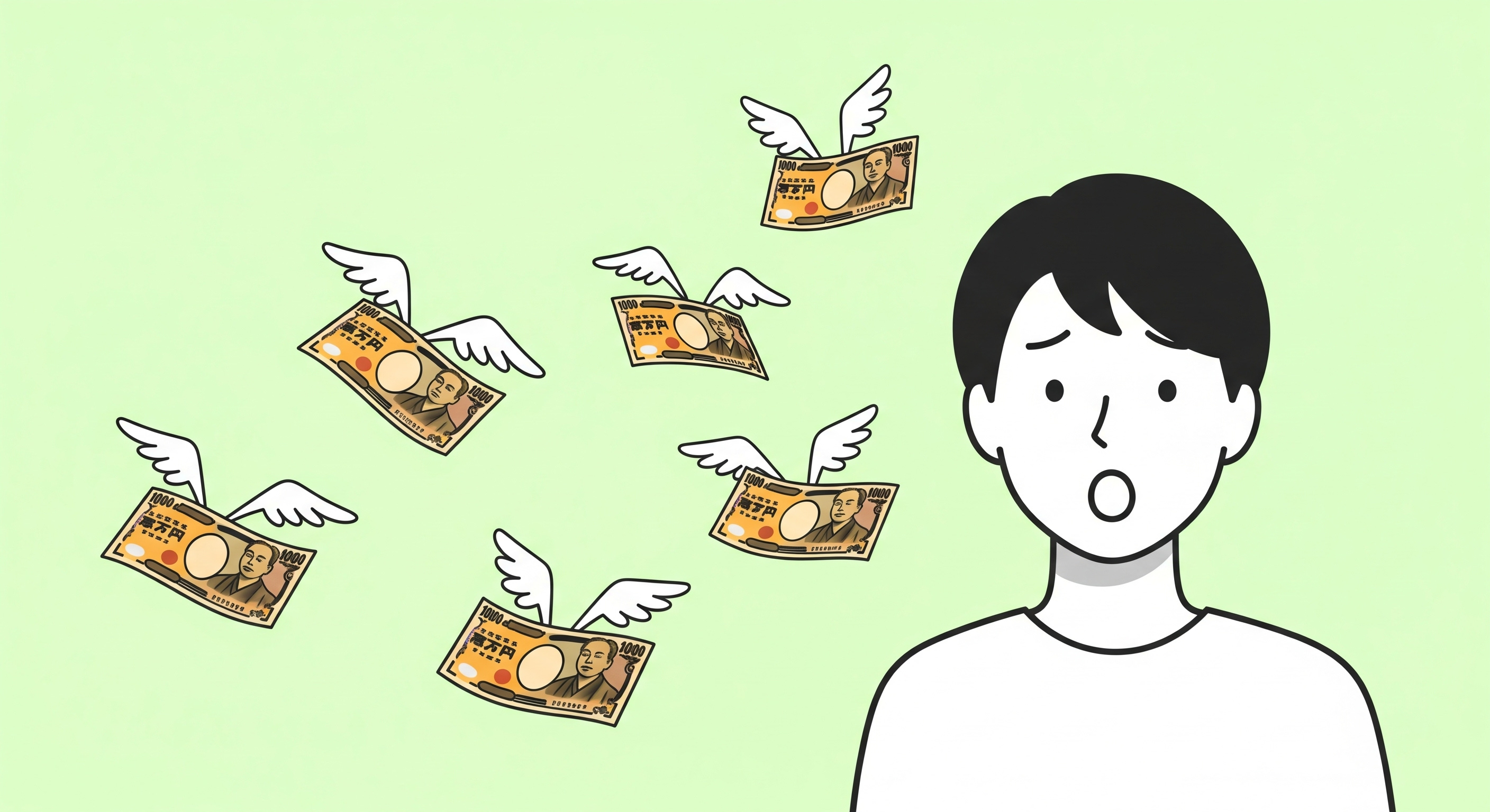 電卓と書類、お金が置かれているイラスト