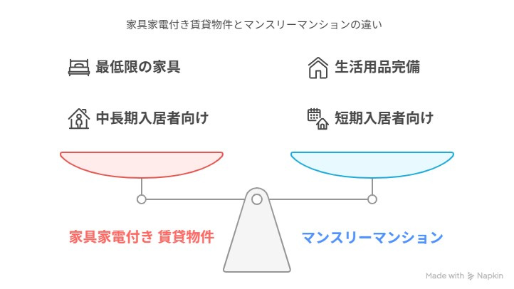 家具家電付き賃貸物件とマンスリーマンションの違い