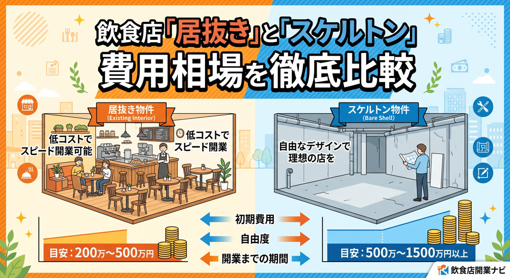 飲食店「居抜き」と「スケルトン」費用相場を徹底比較の画像
