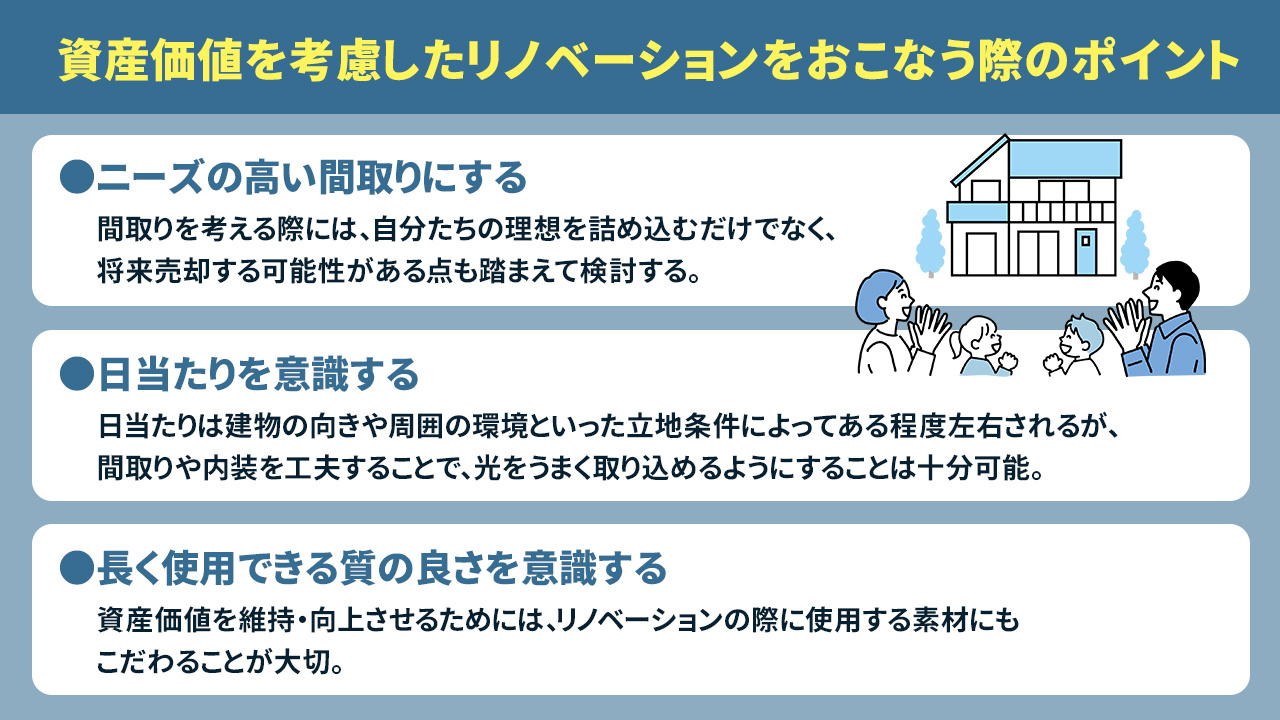 資産価値を考慮したリノベーションをおこなう際のポイント