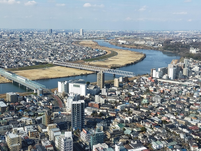 空から見た江戸川区の街並み