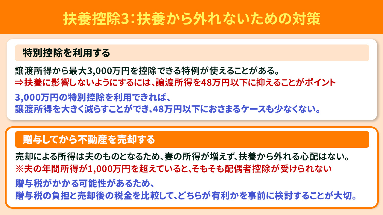 譲渡所得がある場合の扶養控除3：扶養から外れないための対策