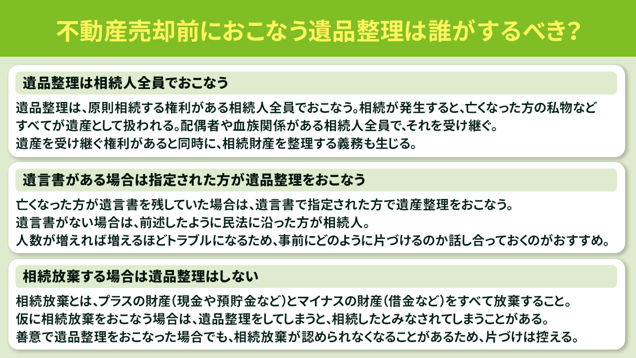 不動産売却前におこなう遺品整理は誰がするべき？