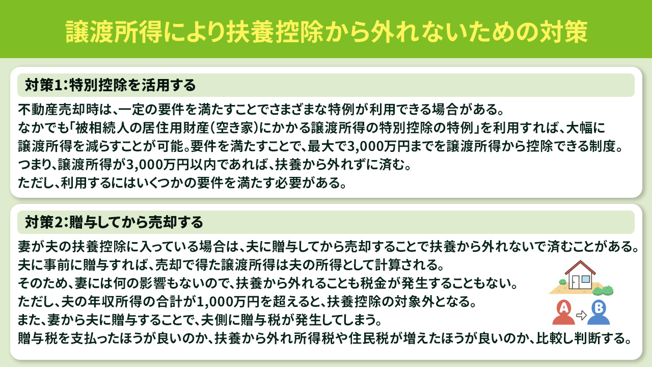 譲渡所得により扶養控除から外れないための対策