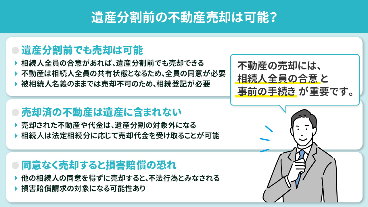 遺産分割前の不動産売却は可能？