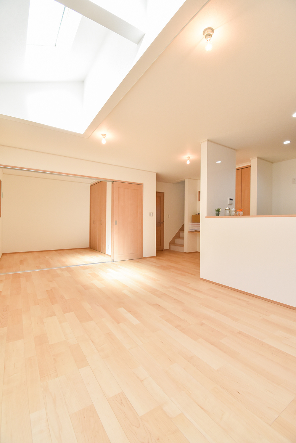 天窓からの自然光が降り注ぐリビング