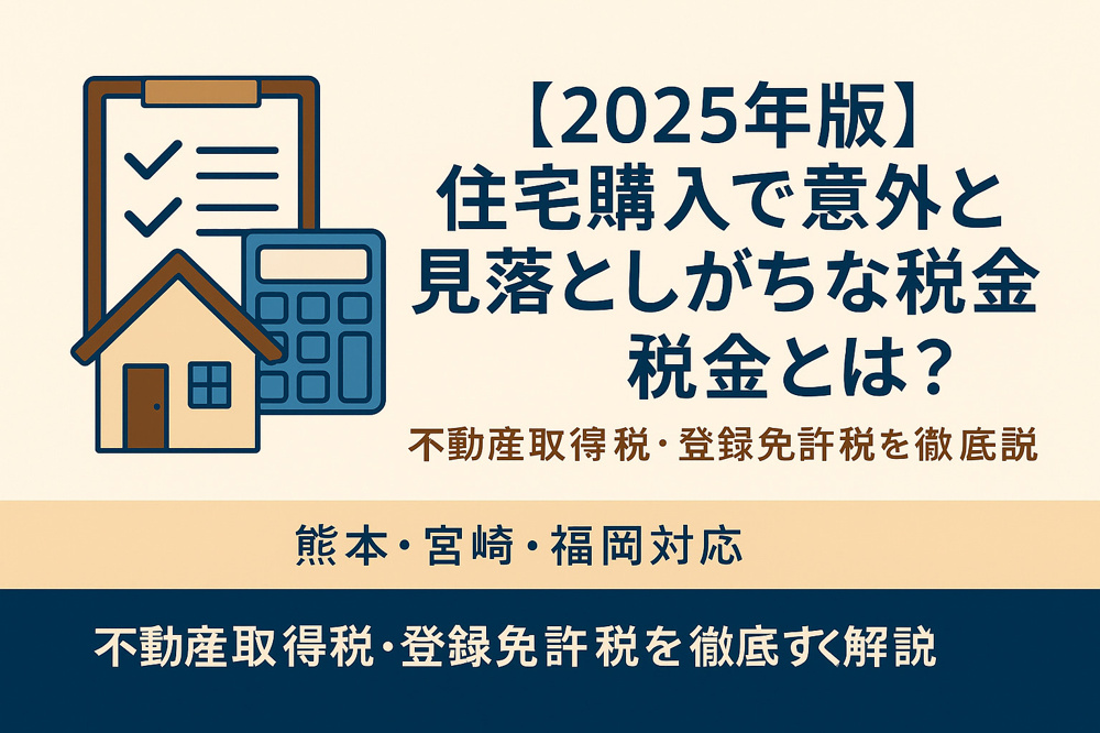【2025年版】住宅購入で意外と見落としがちな税金とは？不動産取得税・登録免許税を徹底解説｜熊本・宮崎・福岡対応の画像