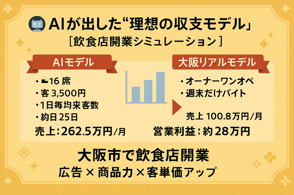 【大阪市で飲食店開業】10坪居酒屋の収支モデルをAIとリアルで徹底比較！の画像