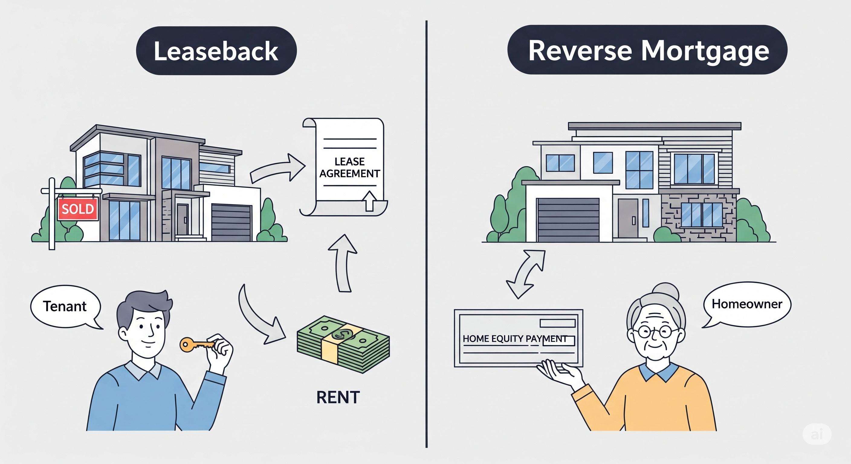 リースバックとリバースモーゲージ。どちらがメリットあるのか？の画像