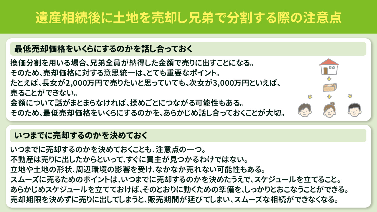 遺産相続後に土地を売却し兄弟で分割する際の注意点
