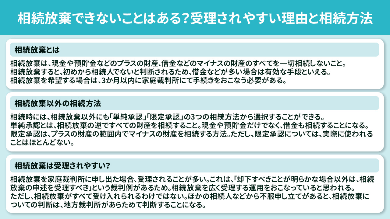 相続放棄できないことはある？受理されやすい理由と相続方法について