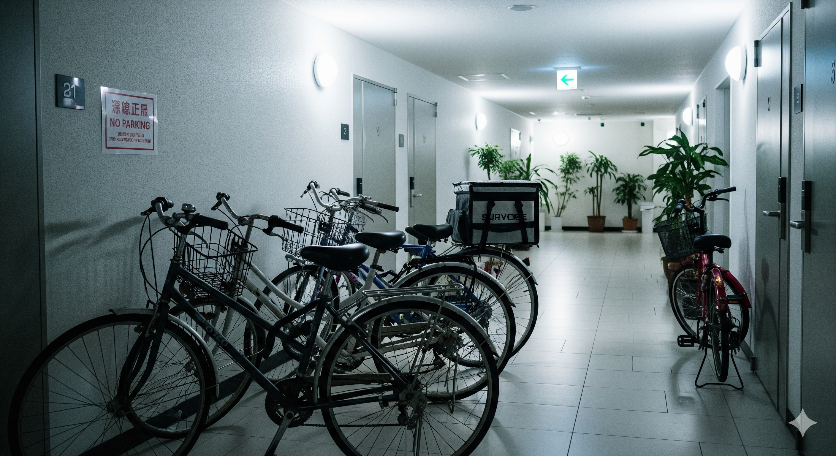 マンション共有部（廊下等）に自転車を置くのはアリか、ナシか？？の画像