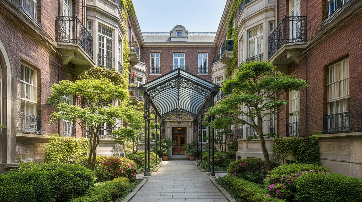 管理の行き届いたマンションの中庭