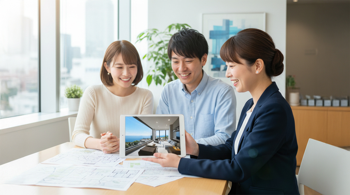 眺望の良い物件について相談する夫婦