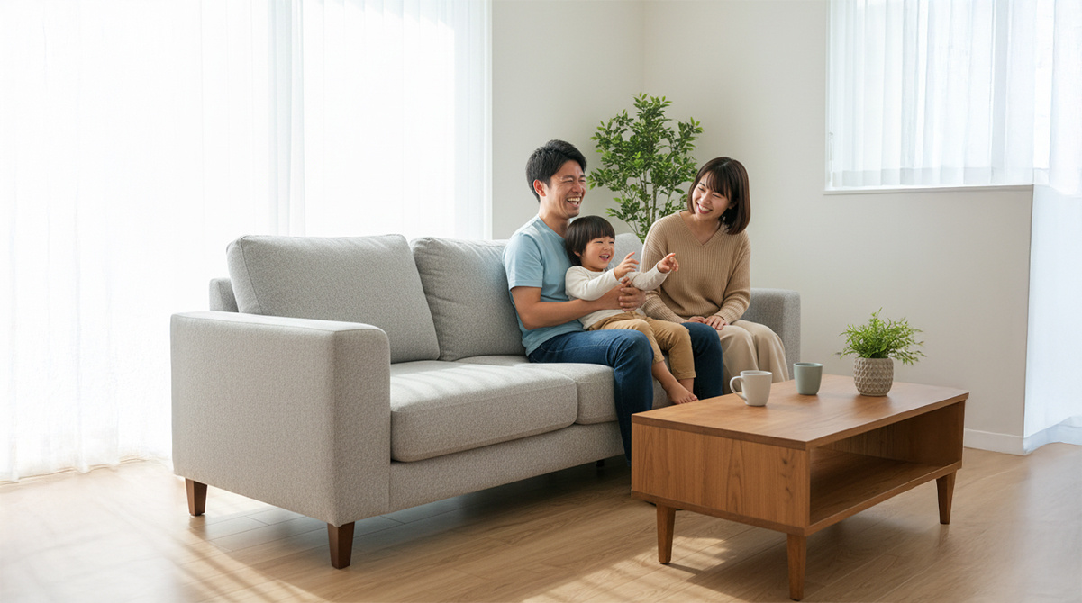 新しい家で安心して暮らす家族