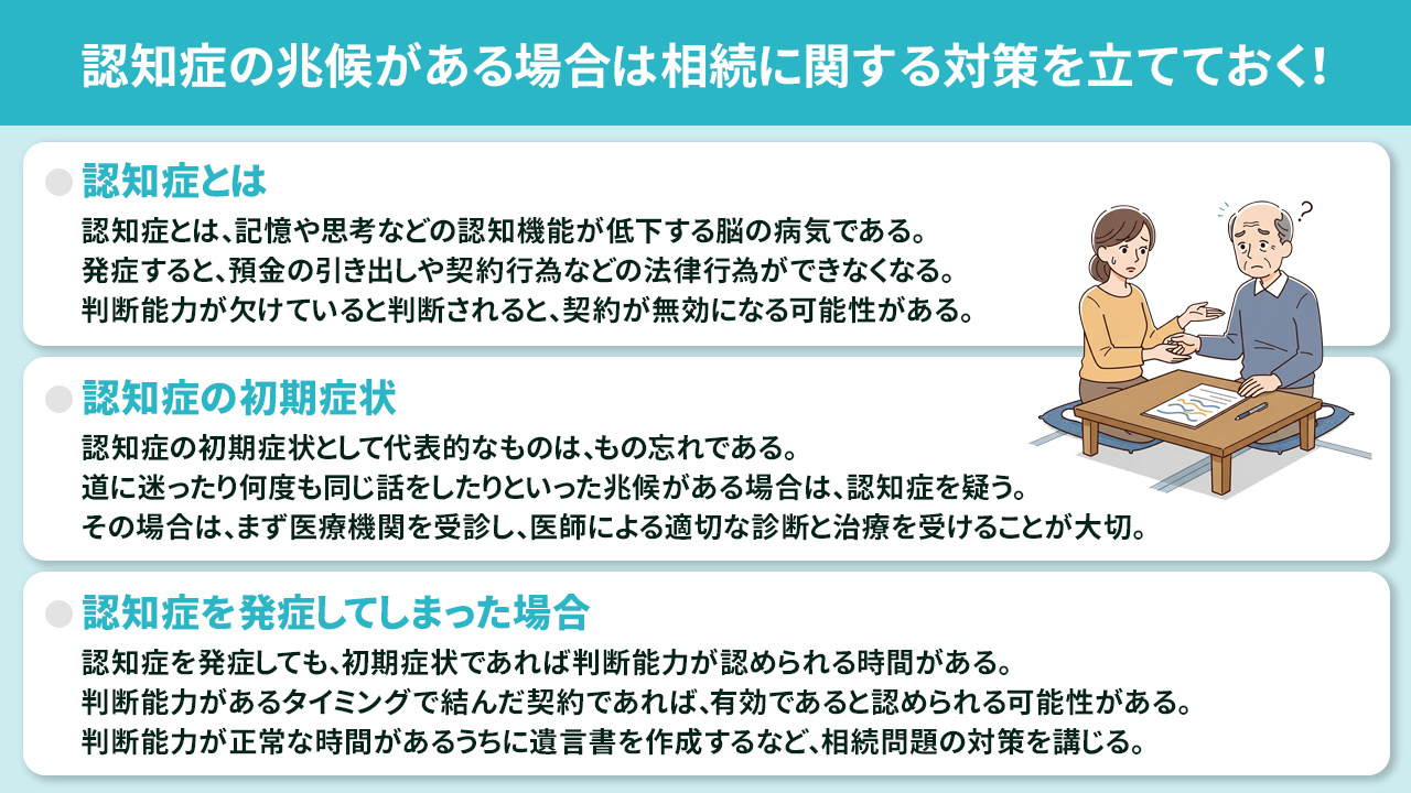 認知症の兆候がある場合は相続に関する対策を立てておく！